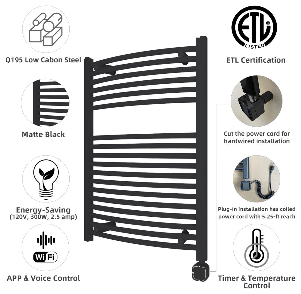 HEATGENE Smart Towel Warmer With Timer and Temperature Control, Matt Black
