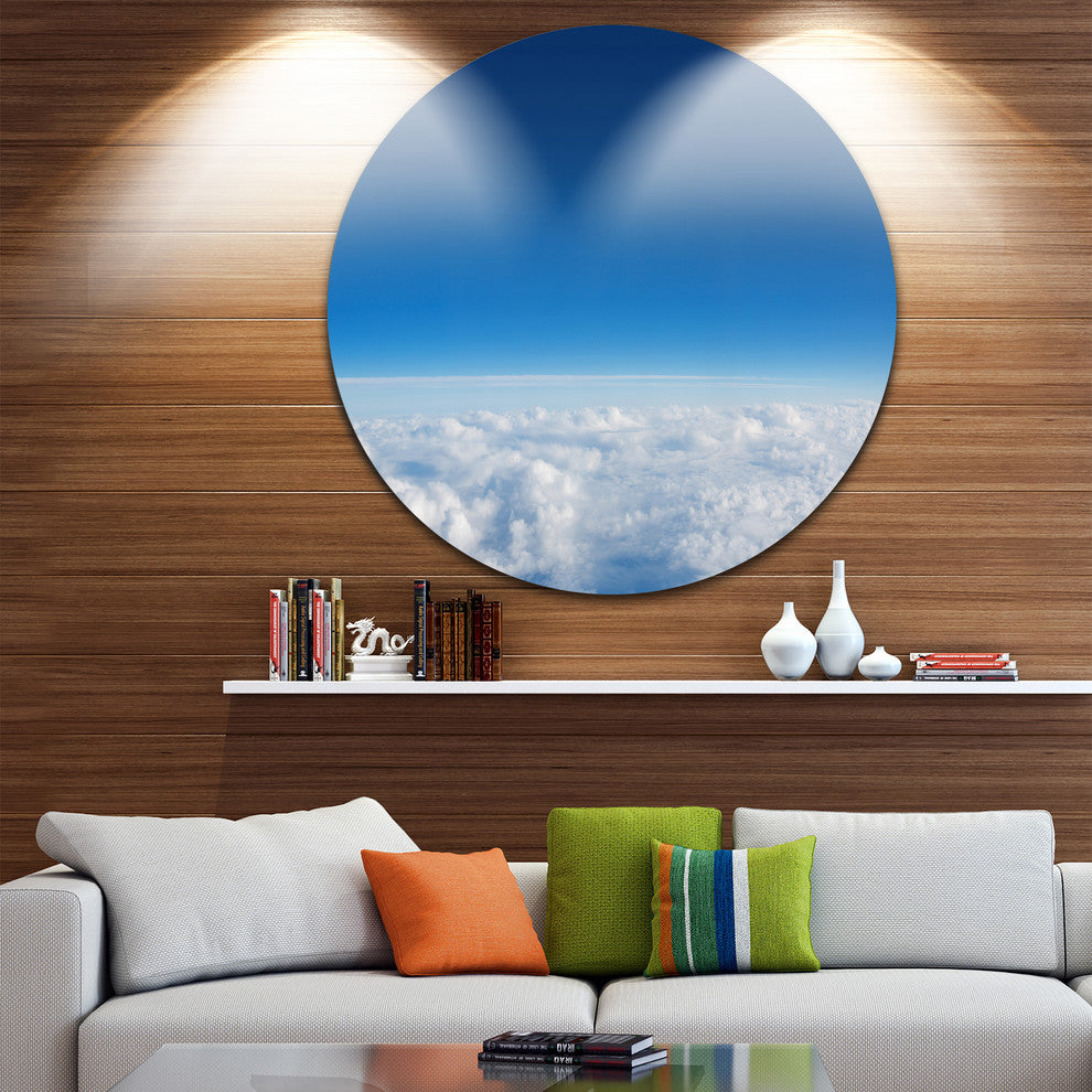 Puffy Clouds Above View, Round Metal Wall Art Landscape, 23"