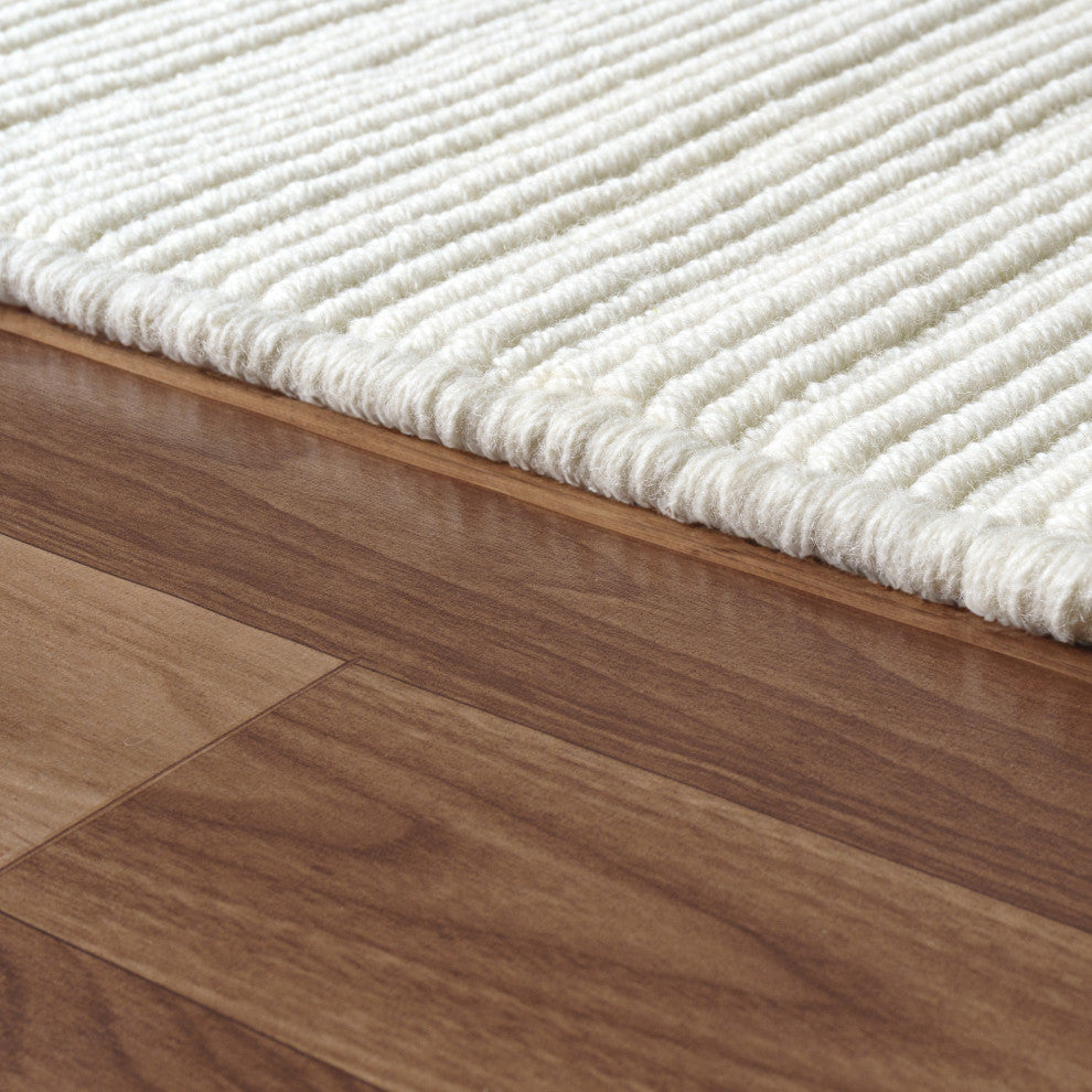 Ivory Transitional Solid Handwoven New Zealand Wool Indoor Rug, 7'9" x 9'9"
