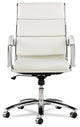 Contemporary Office Chair, Chrome Frame With Swivel White PU Seat & Ribbed Back