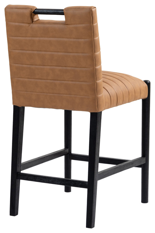 Aimee Upholstered Counter Stool, Cognac, Vegan Leather, Black Finish