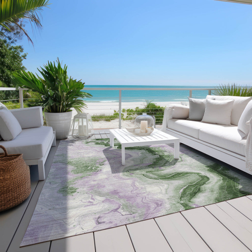 Machine Washable Indoor/Outdoor Chantille ACN1862 Olive 5' x 7'6" Rug
