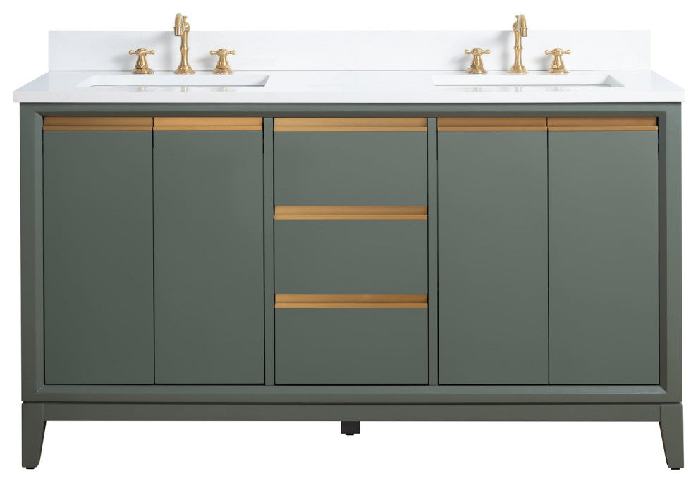 Vanity Art Bathroom Vanity With Sink, Vintage Green, 60" Double