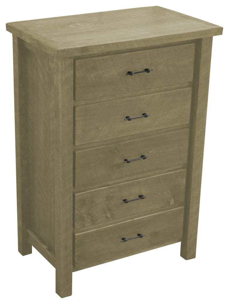 Barnwood Style Timber Peg 5-Drawer Chest, Frost