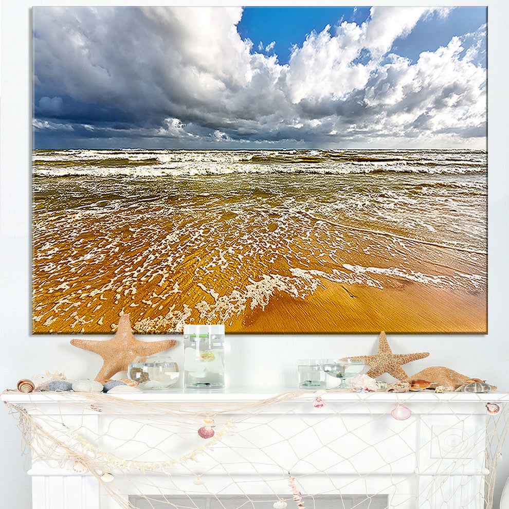 "Stormy Summer Sea With White Clouds" Seashore Canvas Wall Art, 40"x20"