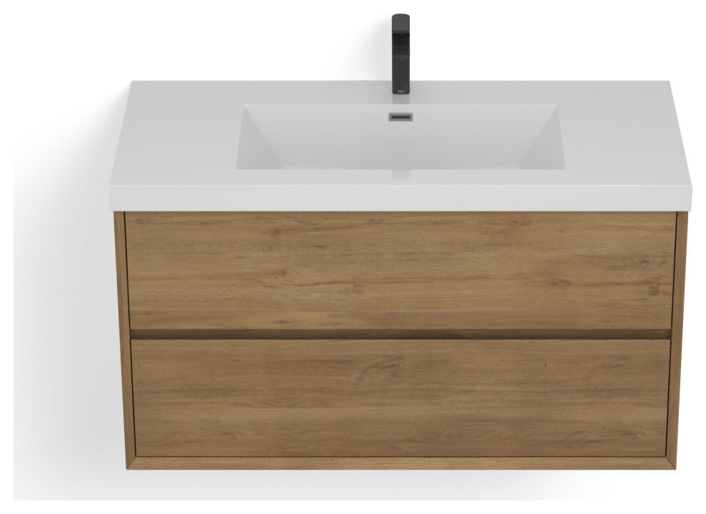 The Daria Bathroom Vanity, White Oak, 42", Single Sink, Wall Mount
