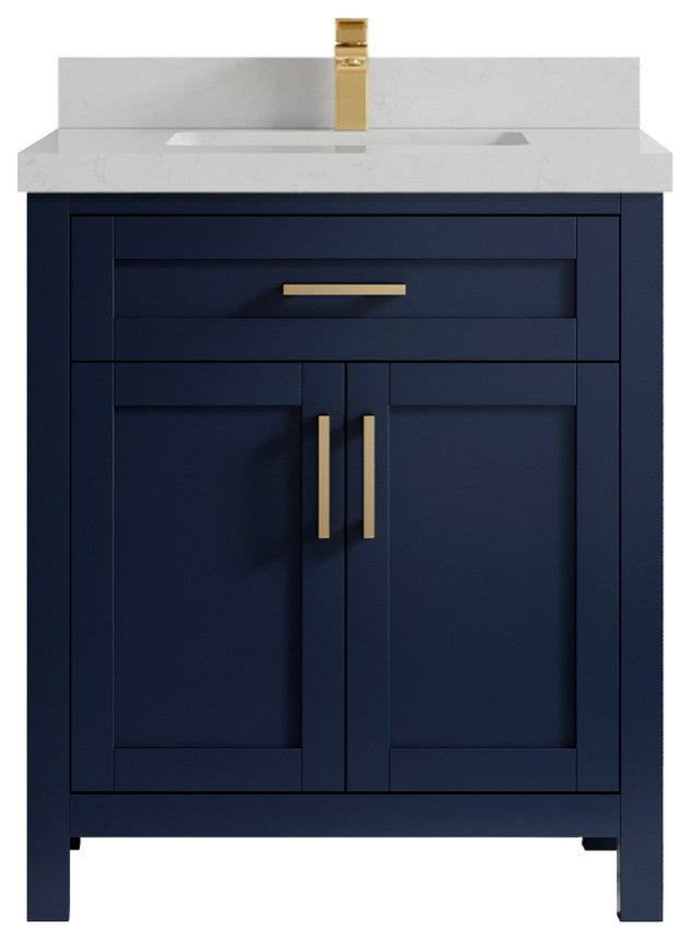 Cambridge 30 Single Sink Bath Vanity in Hale Navy Blue 2" Carrara Quartz