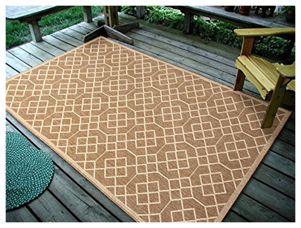 Geometric Blocks Indoor/Outdoor Area Rug, Natural Beige, 3'3"x5'