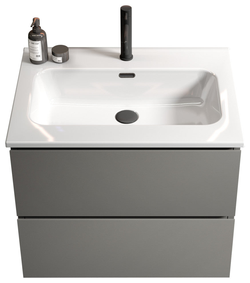 Wall-Mounted Bathroom Vanity Set with Ceramic Sink with one faucet hole, Gray