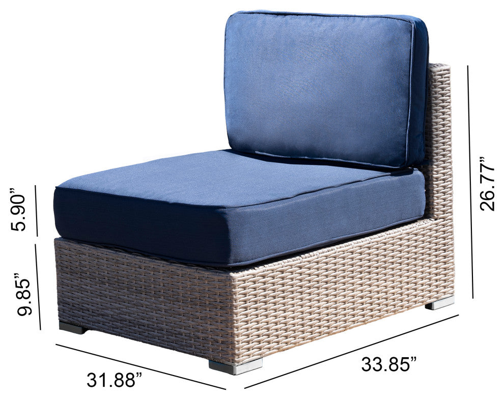 Polyethylene (PE) Wicker 6 Piece Patio Furniture Set, Fully Assembled, Navy Blue