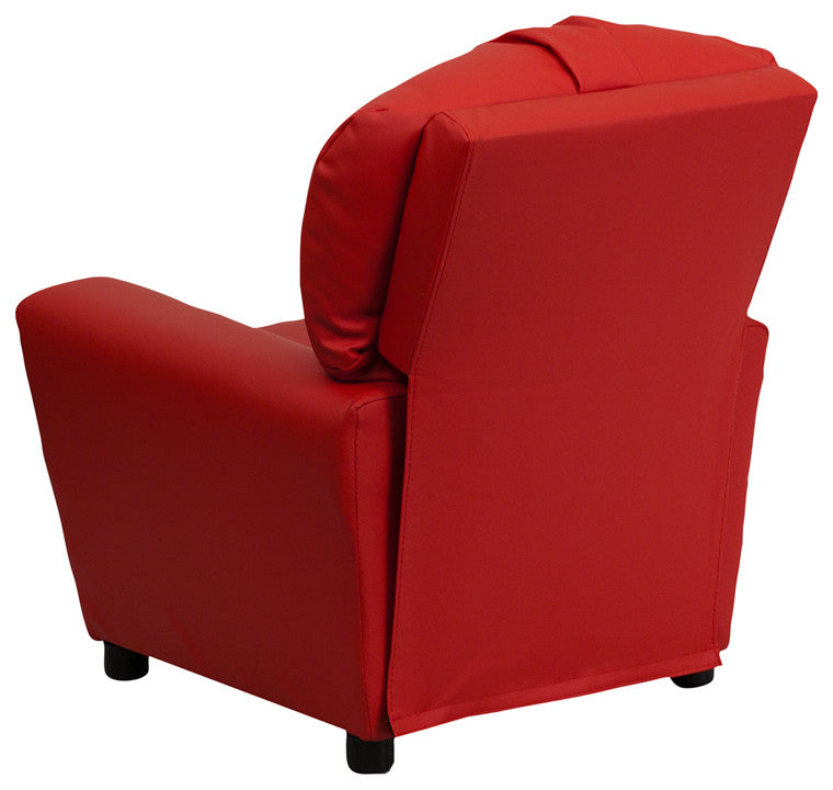 Flash Furniture Vinyl Upholstered Kids Recliner with Cup Holder in Red