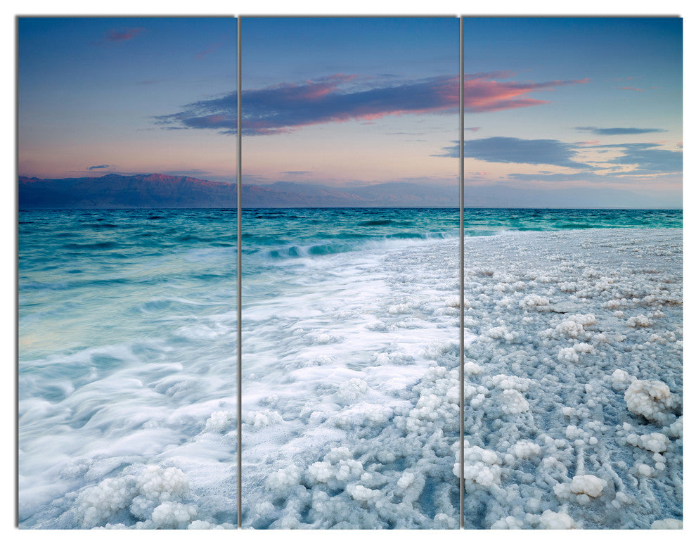 Beautiful Sunrise at Dead Sea, Seashore Triptych Canvas Print, 36x28, 3 Panels