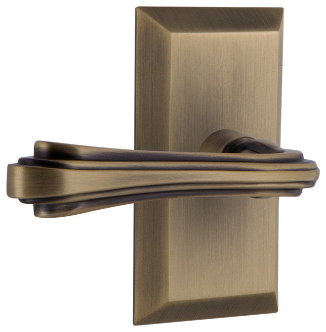 Studio Plate With Fleur Lever, Antique Brass, Passage, Left-Handed