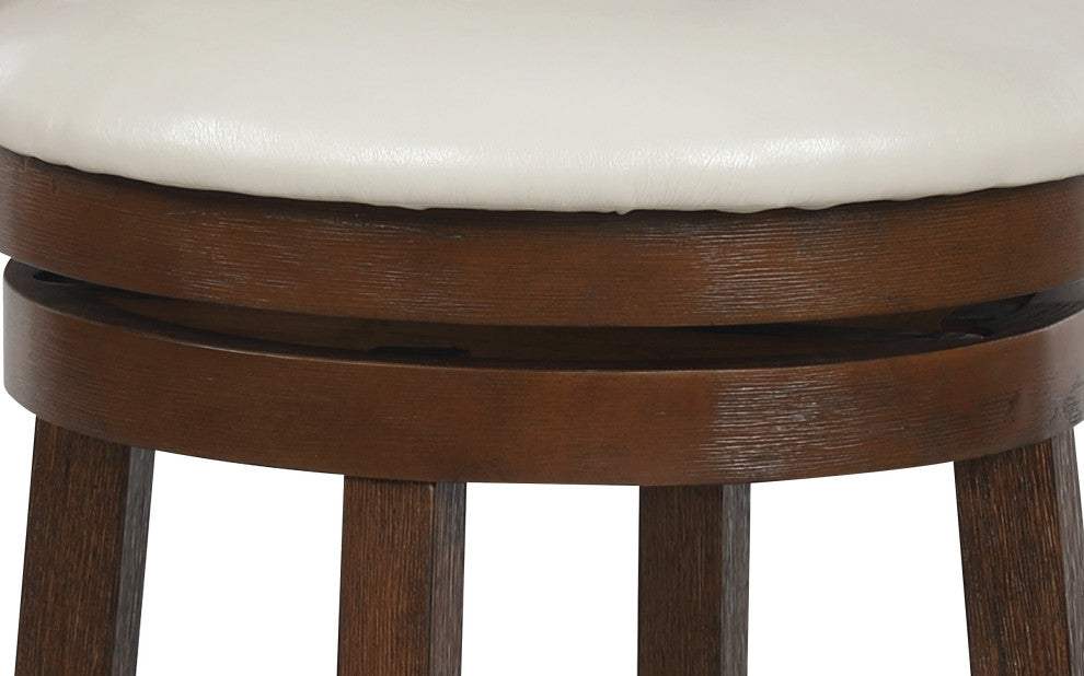 30" Swivel Stool, Cream Faux Leather With Dark Walnut Finish
