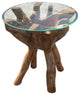 Teak Wood Root Side Table with 24" Round Glass Top