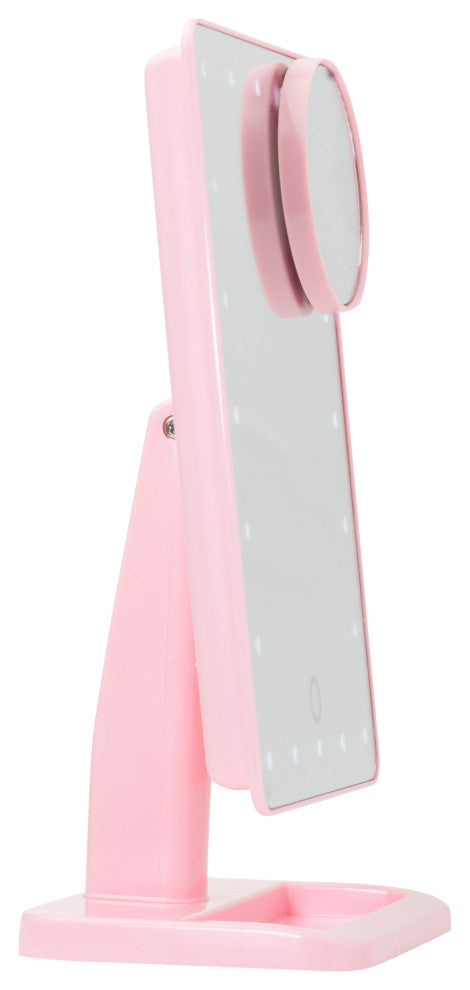 Touch XL Dimmable LED Makeup Mirror with Detachable 5X Mirror, Pink
