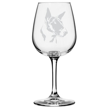 Bull Terrier Dog Themed Etched All Purpose 12.75oz. Libbey Wine Glass