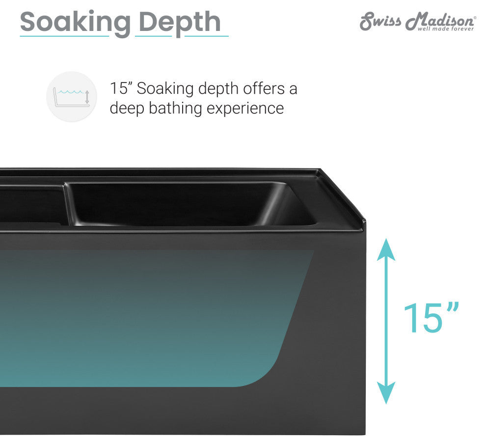 Voltaire Acrylic Alcove Integral Armrest Bathtub with Apron, Matte Black, 60"x32