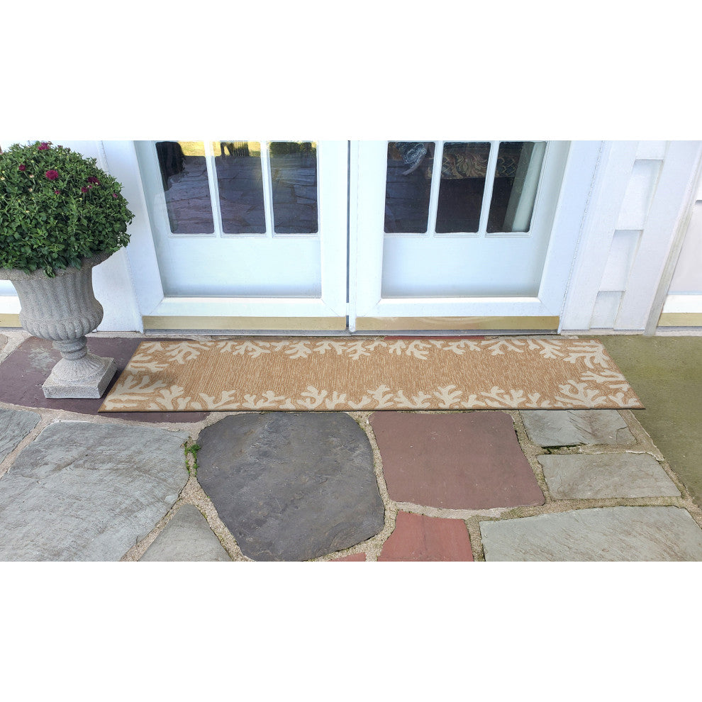 Capri Coral Border Indoor/Outdoor Rug, Neutral, 2'x5'