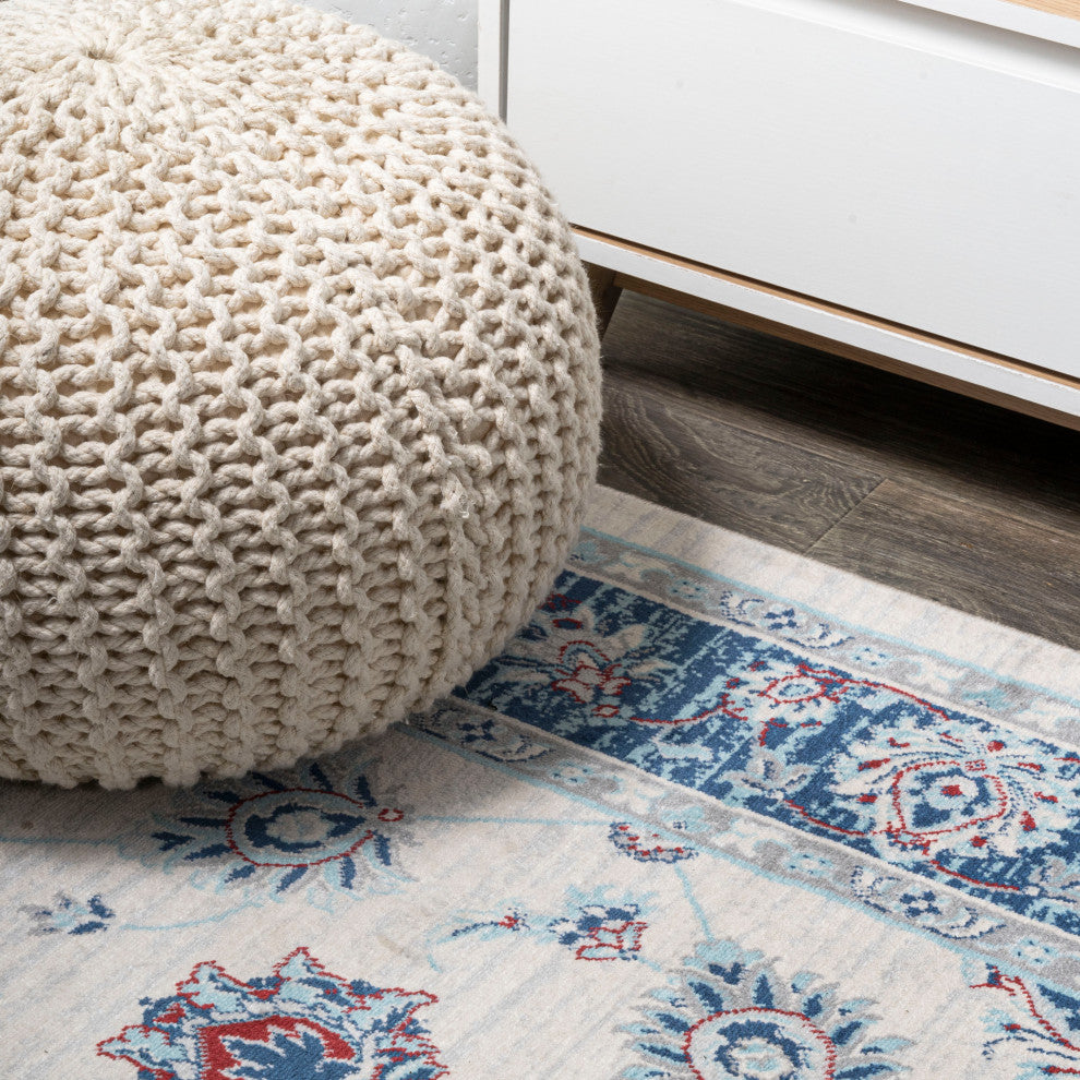 Modern Persian Vintage Moroccan Traditional Cream/Navy 2'x8' Runner Rug