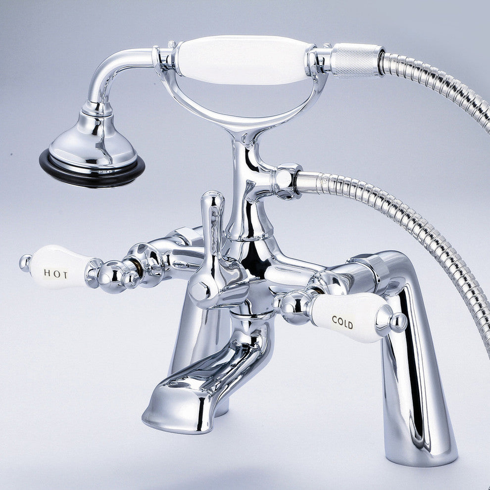 Vintage Classic Deck Mount Tub Faucet With Handshower, Hand Polished, Richly Tri