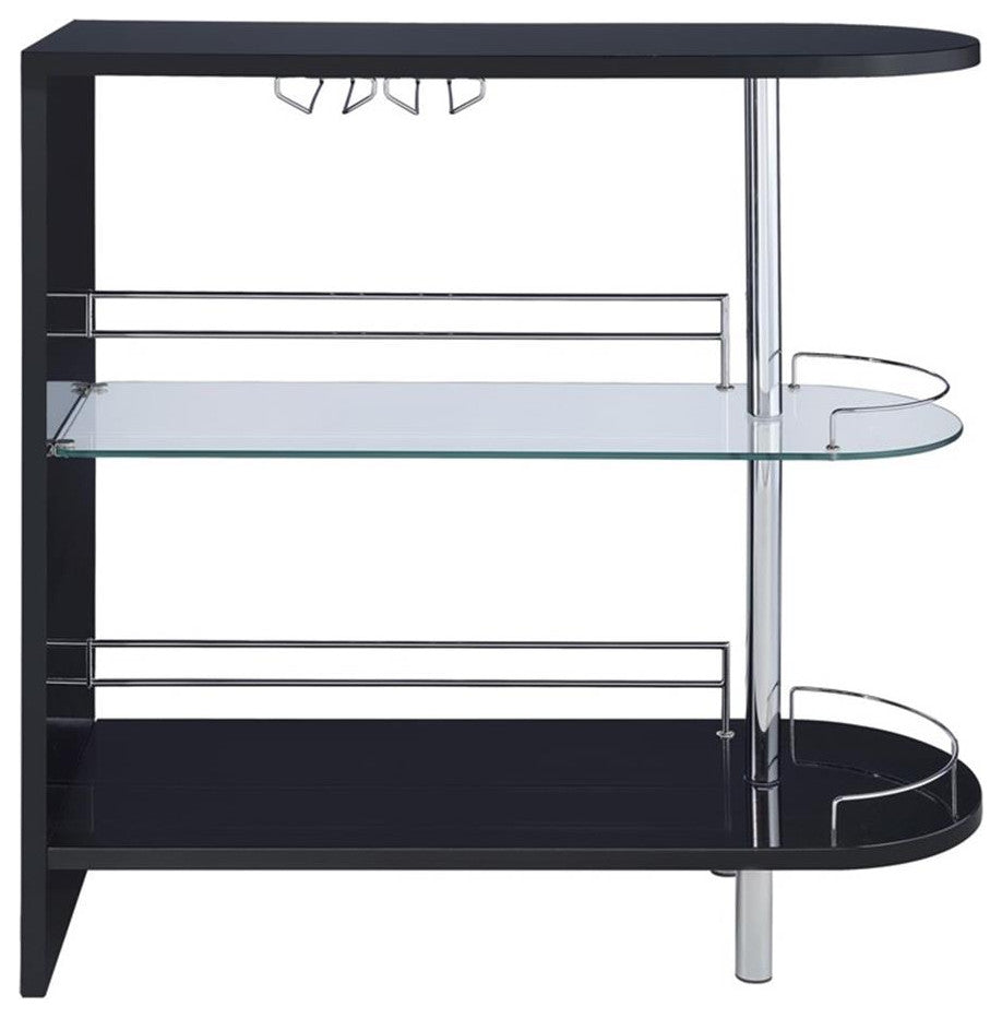 Coaster Bar Table in Glossy Black and Chrome Metal