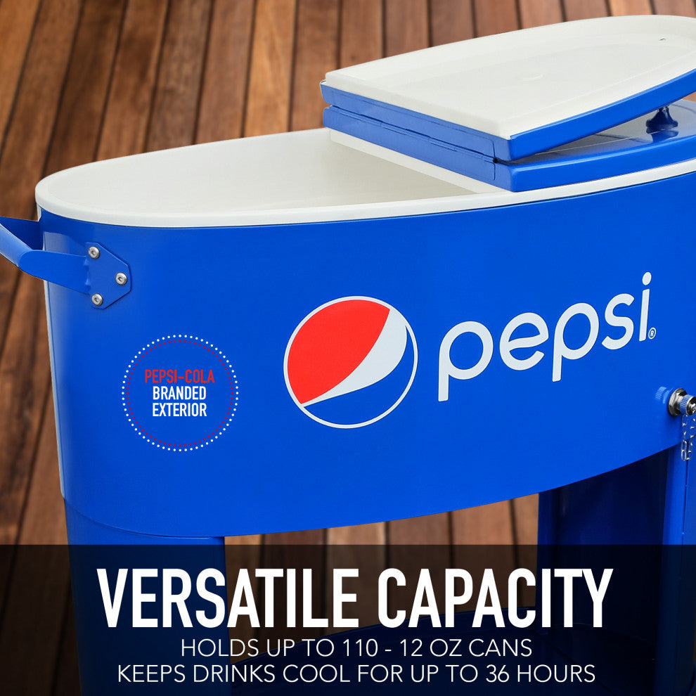 Permasteel 80 Quart Portable Rolling Oval Patio Cooler, Blue