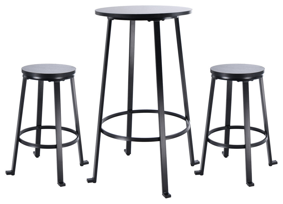 Bistro Pub Metal Dining Set (1 Table + 2 Stools), Black