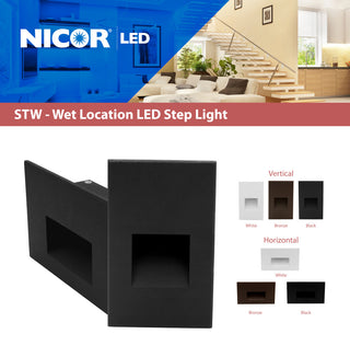 STW Series Horizontal Wet Location LED Step Light, Black