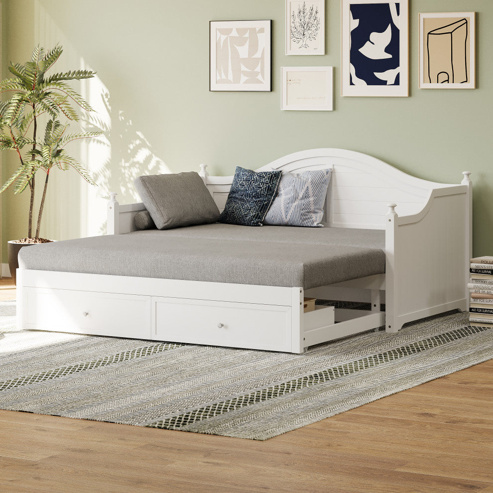 TATEUS Twin Size Wood Daybed with Extended Pop Up Trundle and Storage Drawers