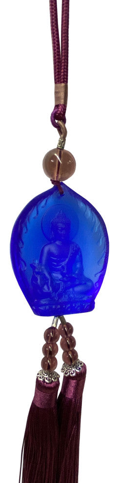 Liuli Crystal Glass Fengshui Fortune Blue Medicine Buddha Decor Tassel Hws1355