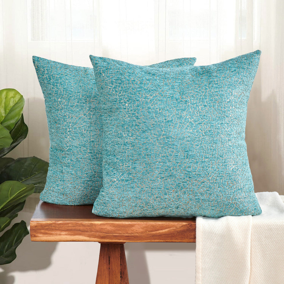 Babati Jacquard Chenille, Set of 2, Turquoise, 20"x20"