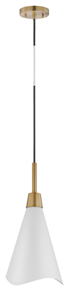 Tango 1-Light Small Pendant, Matte White With Burnished Brass