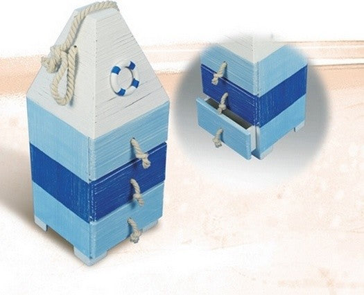 Blue and White Wooden Buoy With Drawers