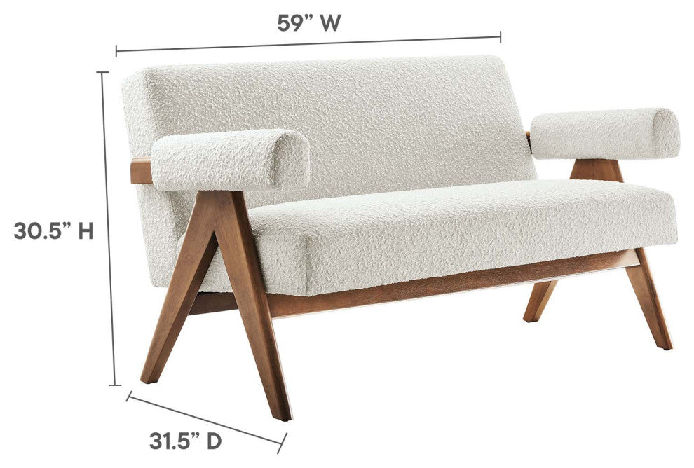 Lyra Boucle Fabric Loveseat, Ivory