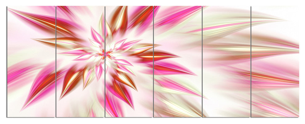 Dance of Red Exotic Flower, Floral Canvas Art Print, 70"x28", 6 Panels