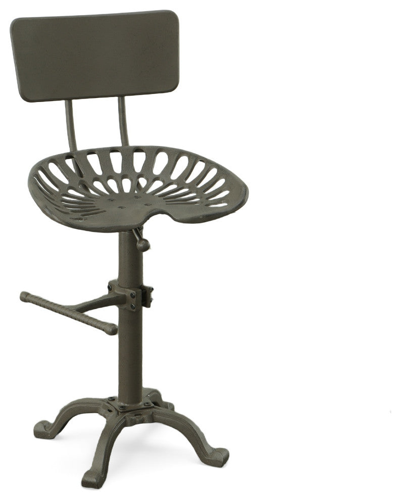 August Tractor Seat Stool w and  Back, Industrial