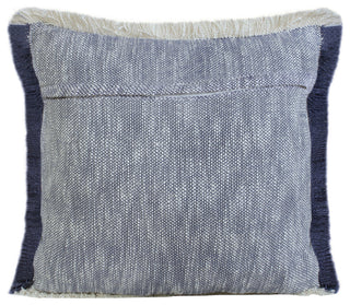 Two-Tone Cotton Throw Pillow with Fringe, Navy Blue, 20" X 20"