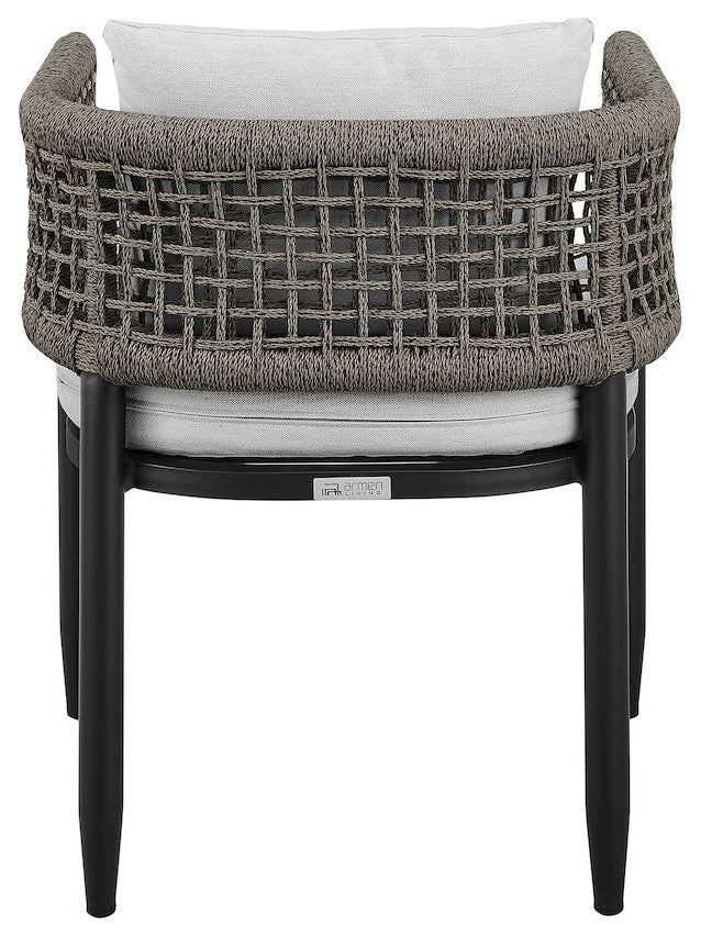 Outdoor Patio Dining Chair in Aluminum with Gray Rope and Cushions - Set of 2