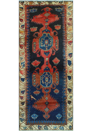 Fine Vintage Distressed Anel Navy/Rust Runner, 3'10 x 9'5