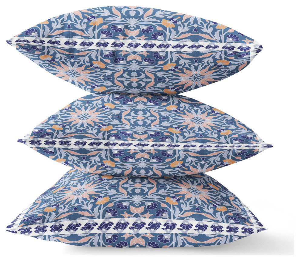 20 Blue Pink Paisley Indoor Outdoor Throw Pillow