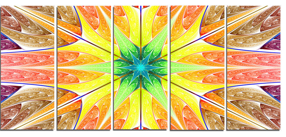 Yellow Glowing Fractal Texture, Abstract Canvas Art Print, 60"x28", 5 Panels