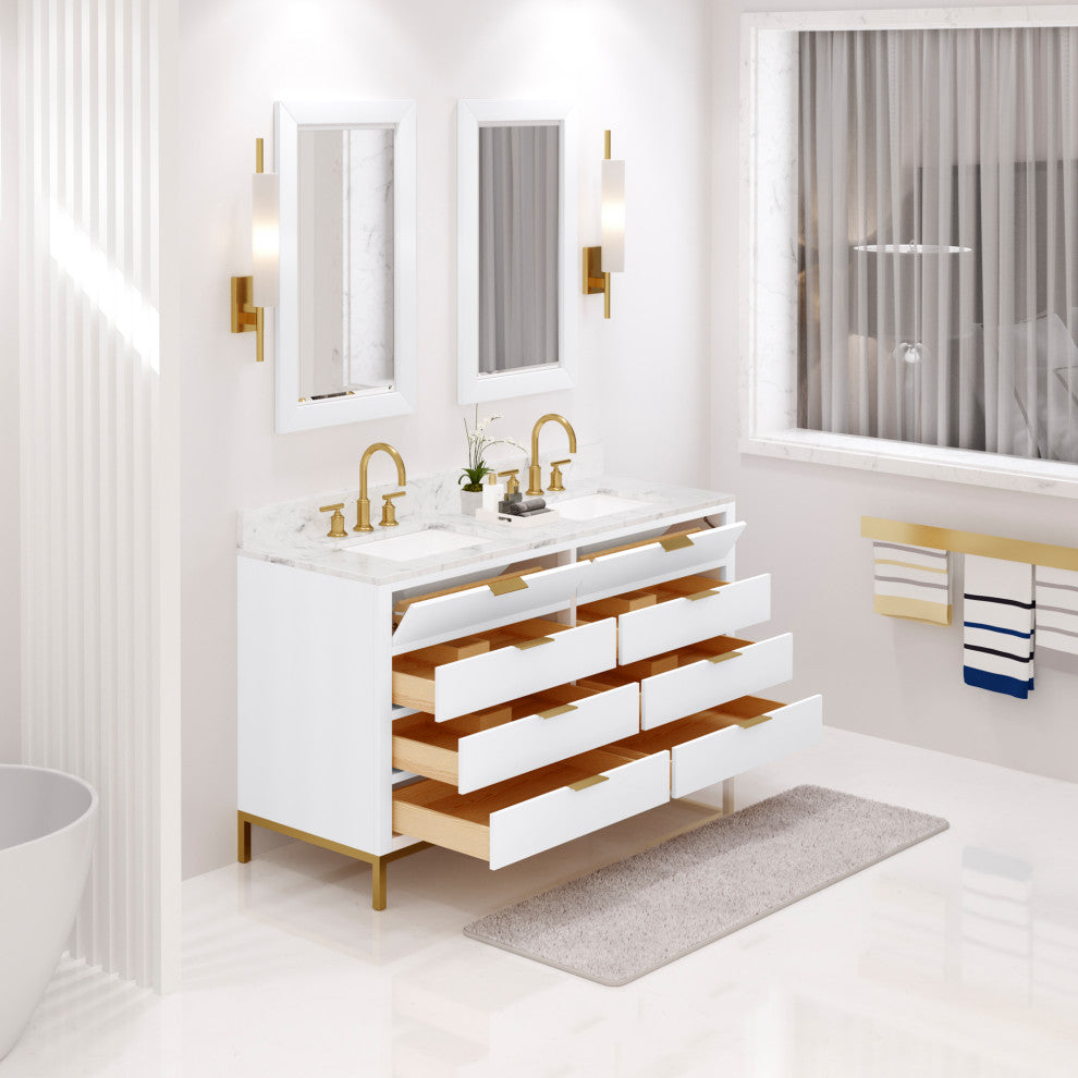 Bristol 60" Marble Countertop Vanity, White With Gooseneck Faucet