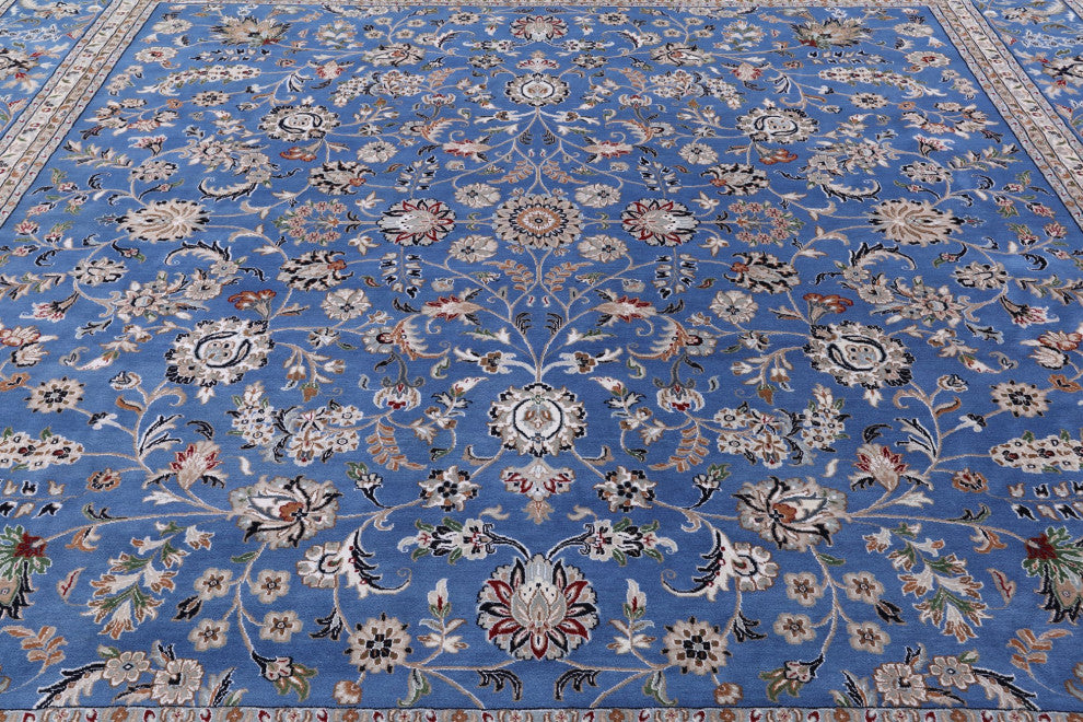 12' Square Wool and Silk Persian Nain Hand-Knotted Rug Q9351