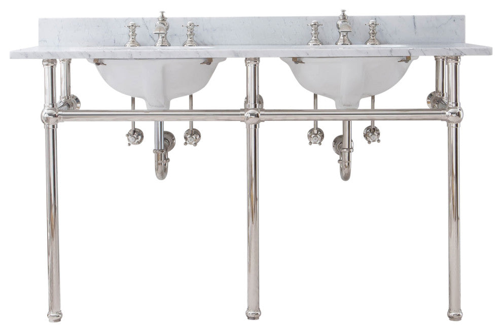 Embassy 60" Wide Double Wash Stand, P-Trap, Countertop With Basin, Faucet