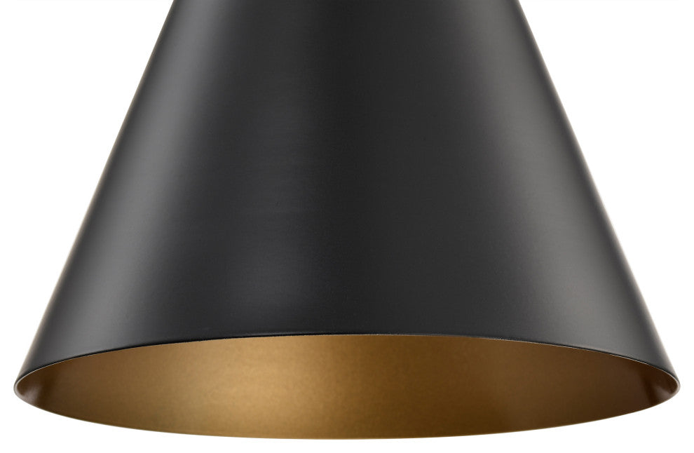 1-Light Matte Black Metal Cone Hanging Kitchen Pendant Light