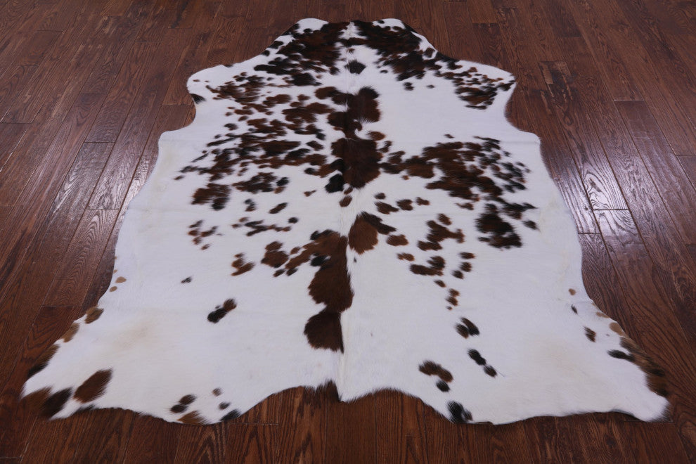 Brown and White Natural Cowhide Rug 6' 6" X 5' 10" C2383