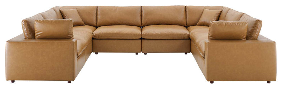 Sectional Sofa Set, Faux Vegan Leather, Tan, Modern, Living Lounge Hospitality