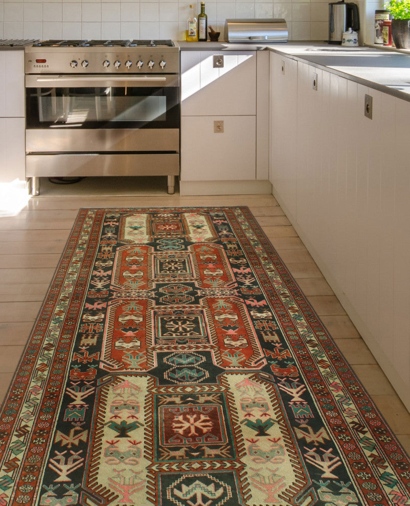 Semi-Antique Nedra Rust/Navy Runner, 4'10x9'10