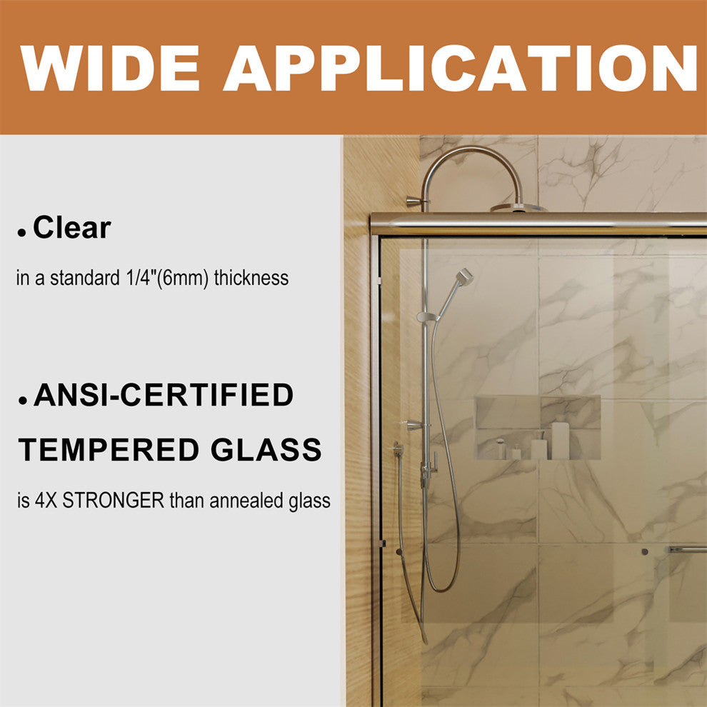 60" W x 70" H Traditional Sliding Shower Door, Chrome